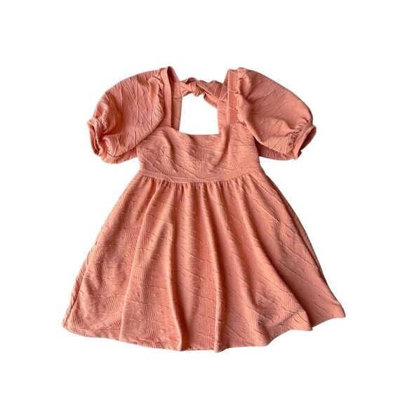 Free People Babydoll Puff Sleeves Violet Mini Dress In Grapefruit/Coral Size M - Picture 6 of 11